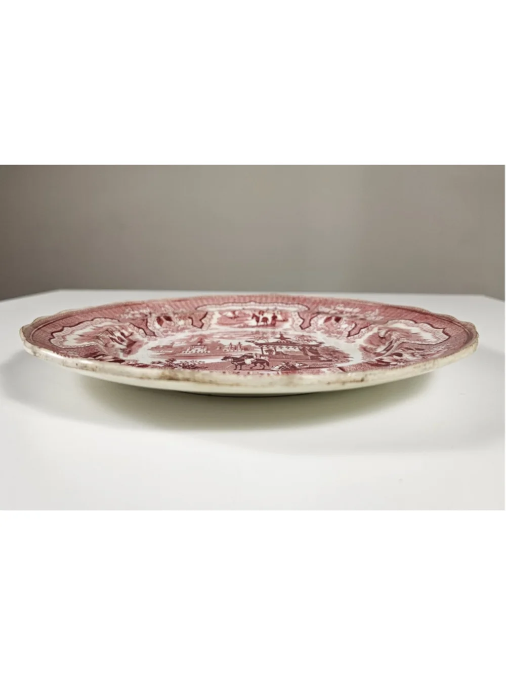 Antique Adams Palestine Red Transferware Plate 1830s Staffordshire Pink 9”